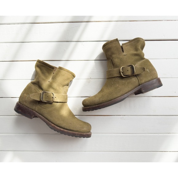Frye Shoes - Frye Green Veronica Moto Biker Slouchy Boot‎ Women's 6 Engineer 70586 Suede